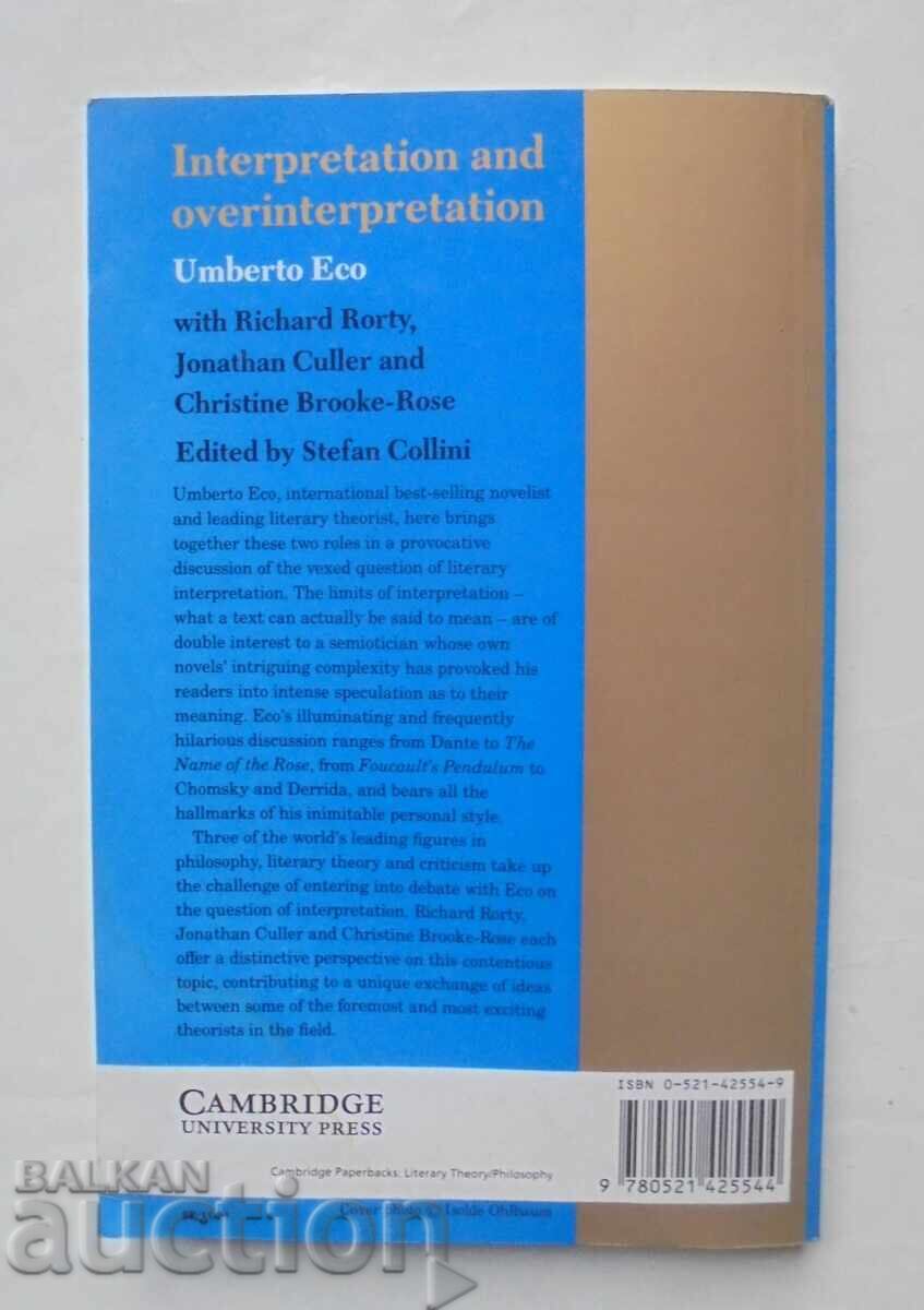 Interpretation and overinterpretation - Umberto Eco 1992 г. с цена 45.00 лв. | € 23.01 Interpretation and overinterpretation - Umberto Eco 1992 г. с цена 45.00 лв. | € 23.01