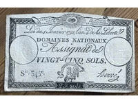 French Revolution France Assignat 25 Sols 1793 Ref 345