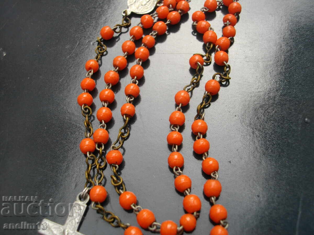 Auction  OLD PRAYER ROSARY CORAL