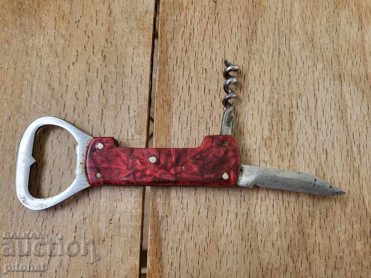 Cuțit de buzunar de colecție, deschizător de sticle, din epoca socialistă, Veliko Tărnovo