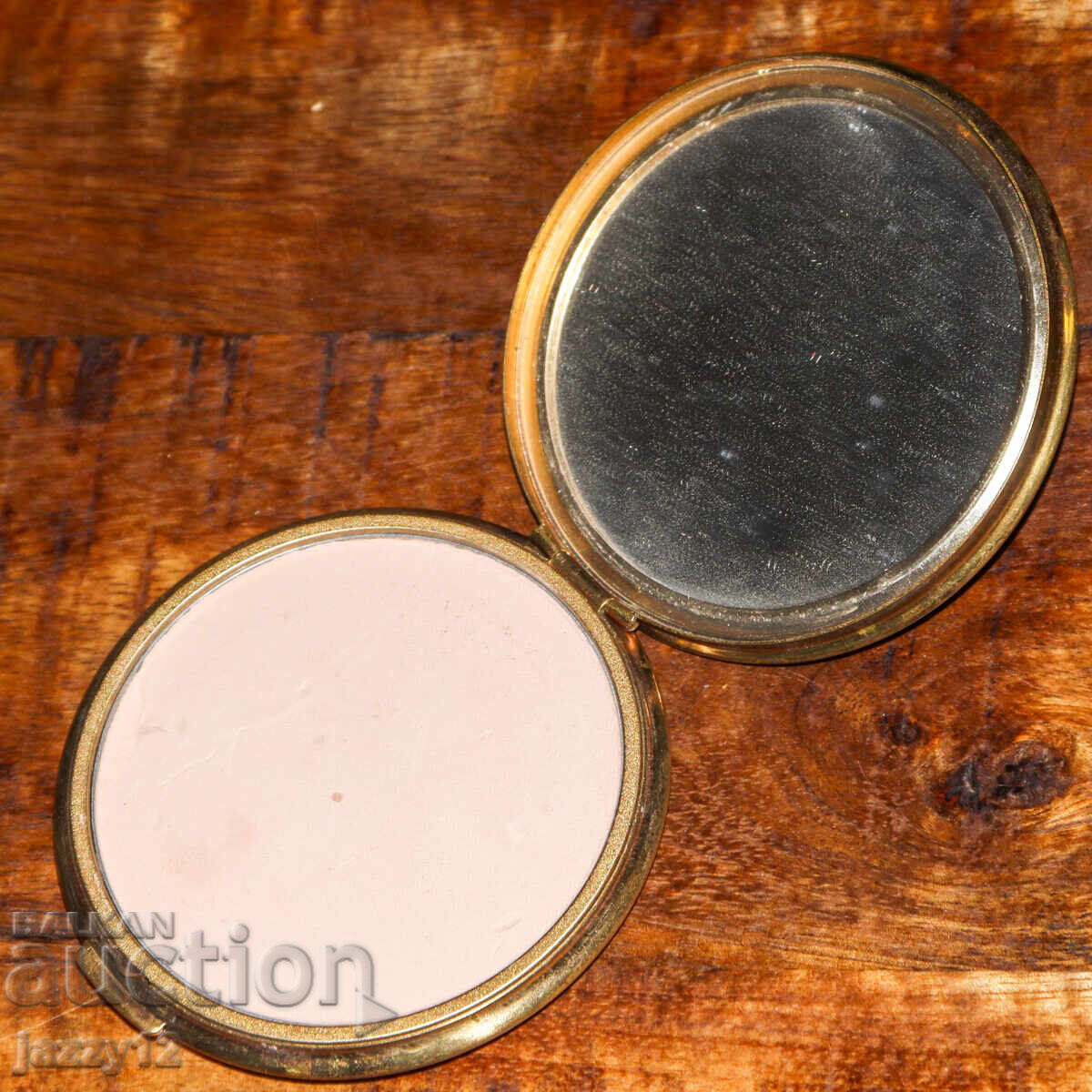 Veche cutie de pudră din alamă cu oglindă - 6