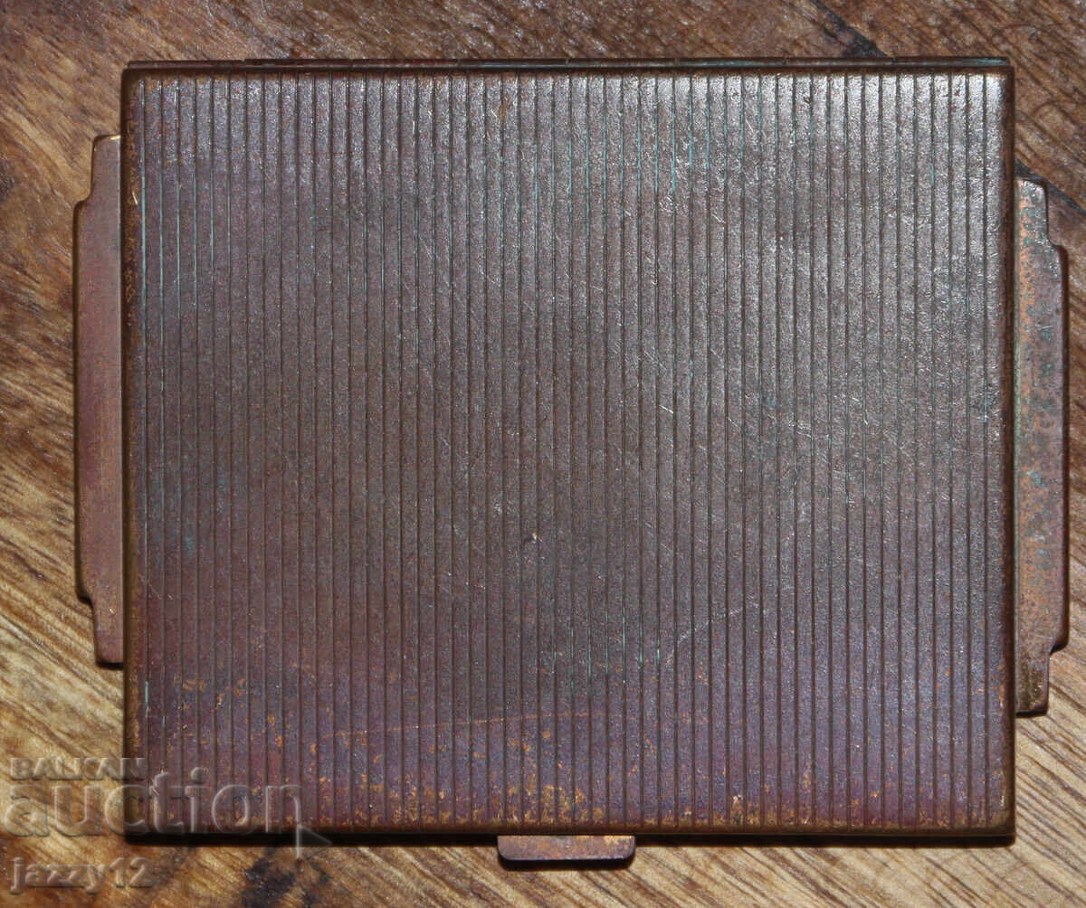 Cutie veche de pudră din bronz cu oglindă - 5