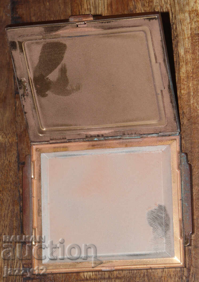 Cutie veche de pudră din bronz cu oglindă - 6