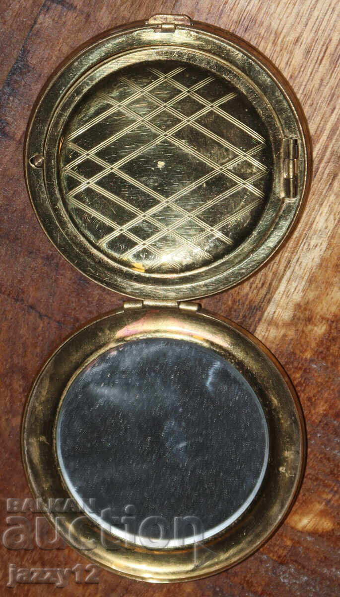 Veche cutie de pudră din alamă cu oglindă - 6 Veche cutie de pudră din alamă cu oglindă - 6