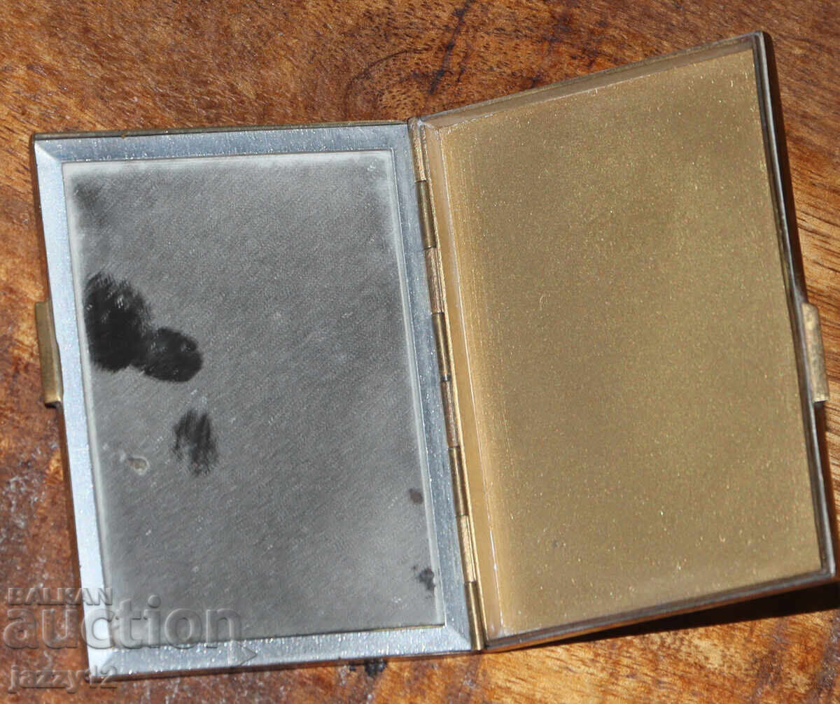 Old brass powder compact with mirror - 7