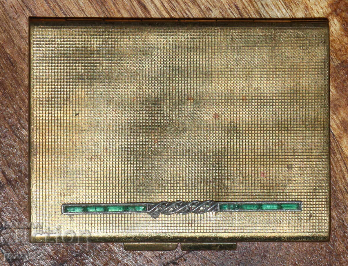 Old brass powder compact with mirror