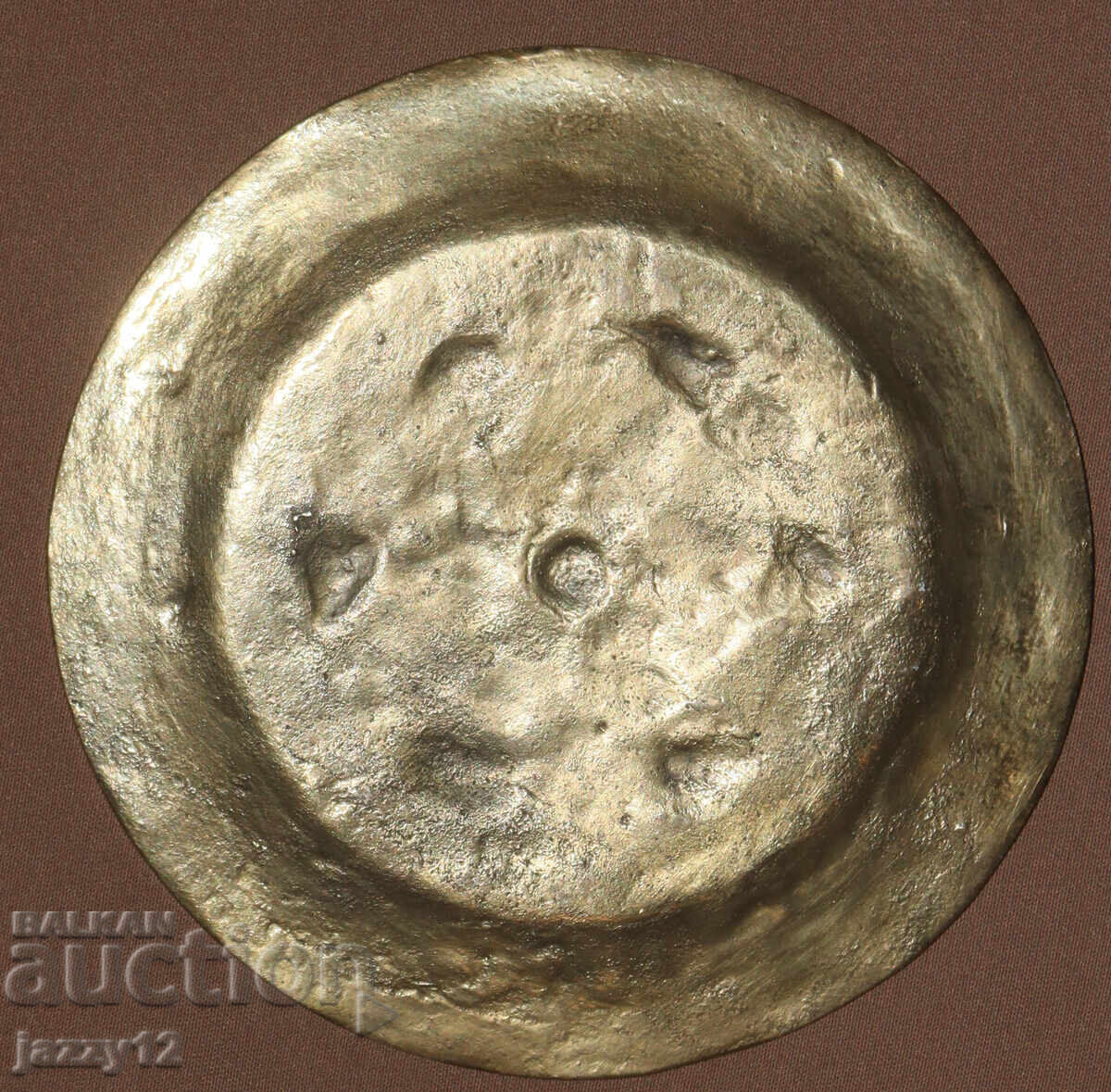 Old small bronze decorative plate - 5