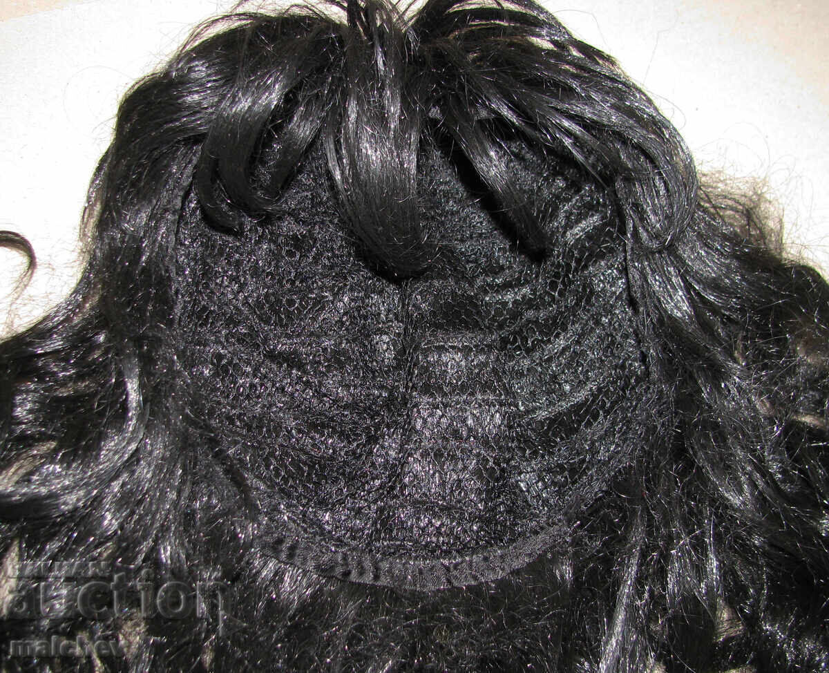 Перука от изкуствена коса 60 см черна на букли, отлична - 6