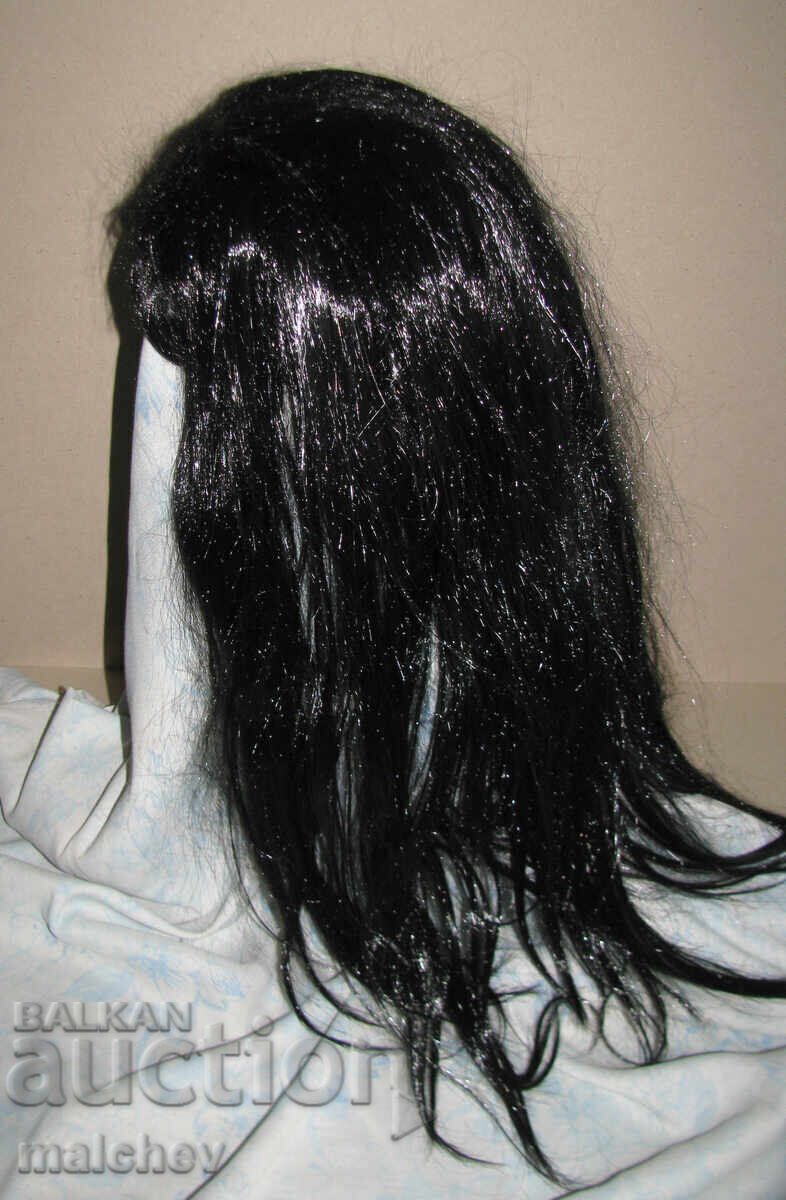 Перука от изкуствена коса 70 см черна права, отлична - 5