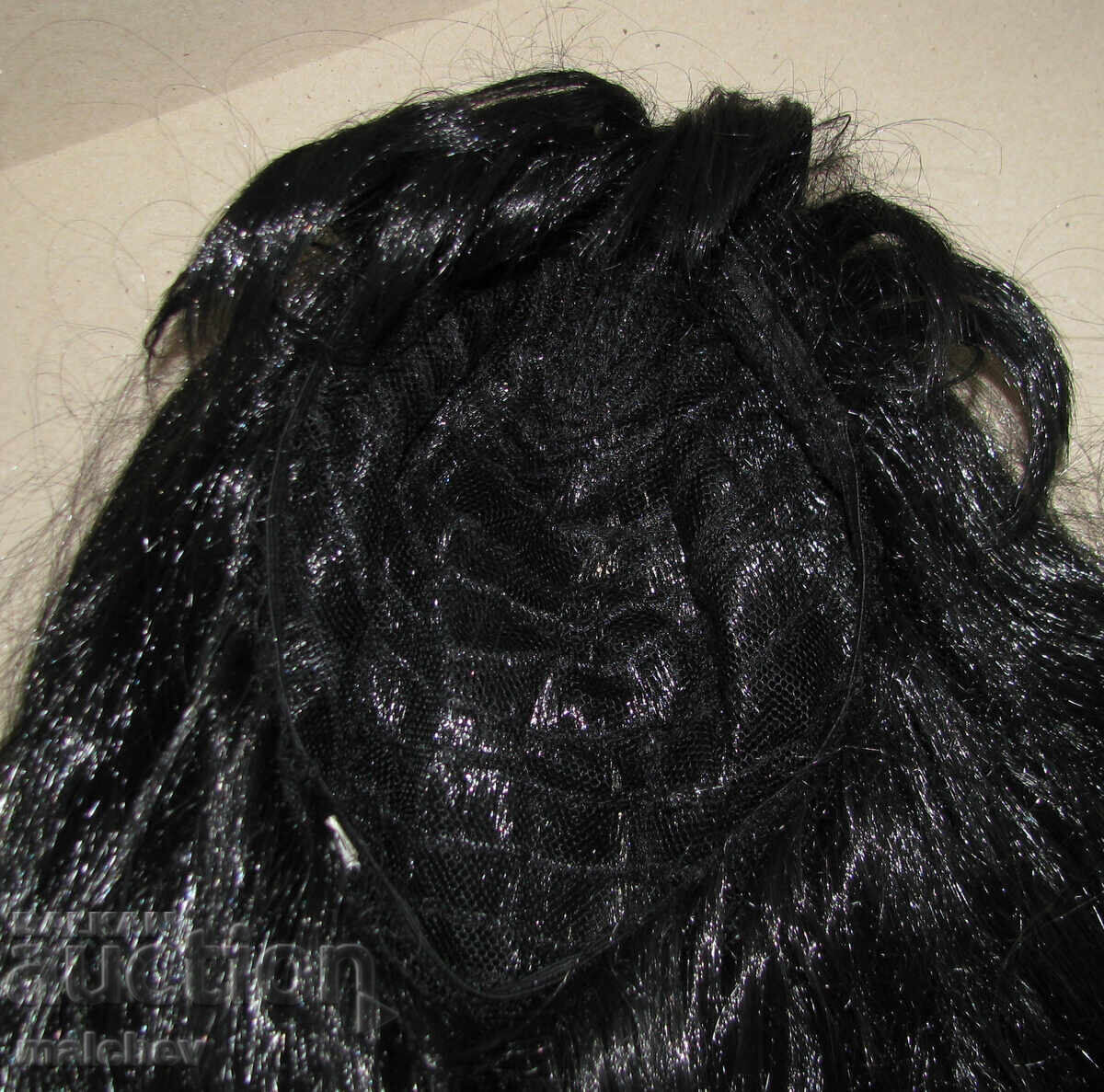 Перука от изкуствена коса 70 см черна права, отлична - 6