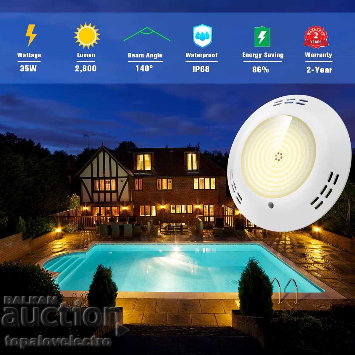 Δημοπρασία ΝΕΟ! Εξαιρετικά λεπτός LED Προβολέας για πισίνα, IP68, 2800lm, 35W
