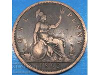 Great Britain 1 penny 1862 30mm bronze