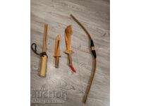 Lot of wooden toy weapons