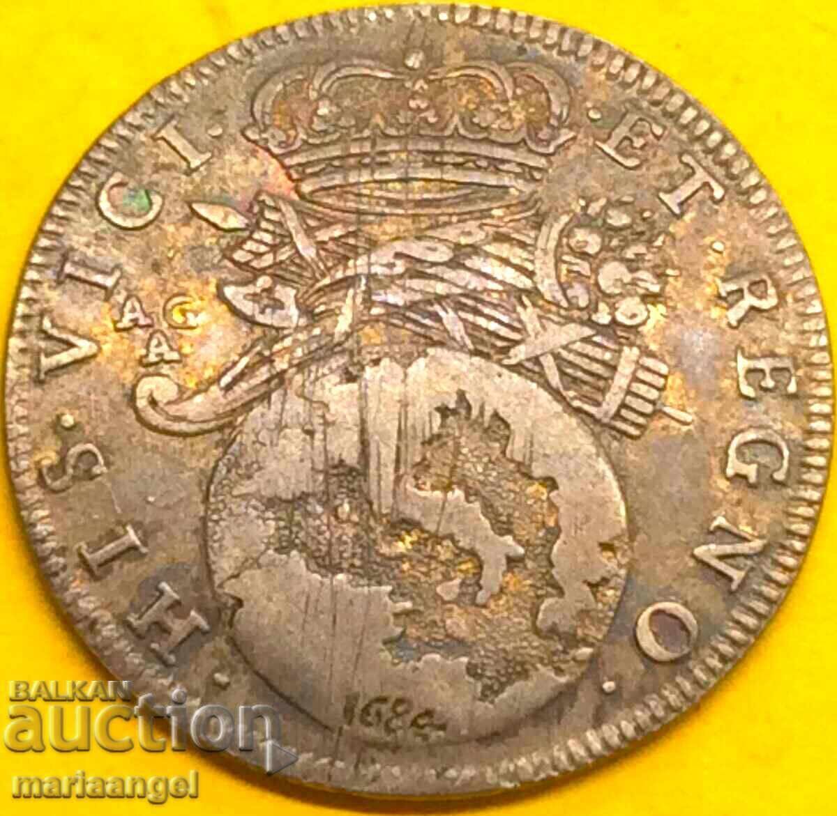 20 grani Tari 1684 Italia Regatul Neapolelui Carol II argint