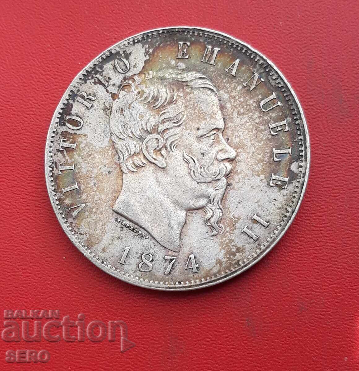 Италия-5 лири 1874 М-Милано с цена 122.00 лв. | € 62.38