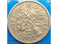 6 πένες 1955 Ηνωμένο Βασίλειο νέα Ελισάβετ