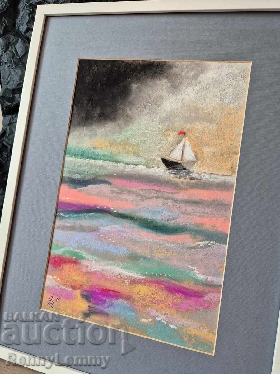 Auction  Sea, pastel painting, original