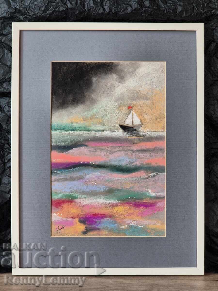 Sea, pastel painting, original