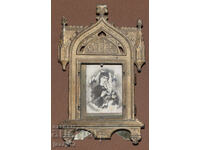 Old lithographed icon with metal casing