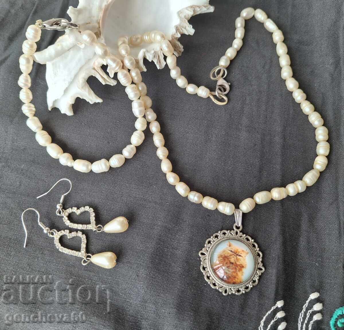 Старо колие и гривна от естествени перли Старо колие и гривна от естествени перли