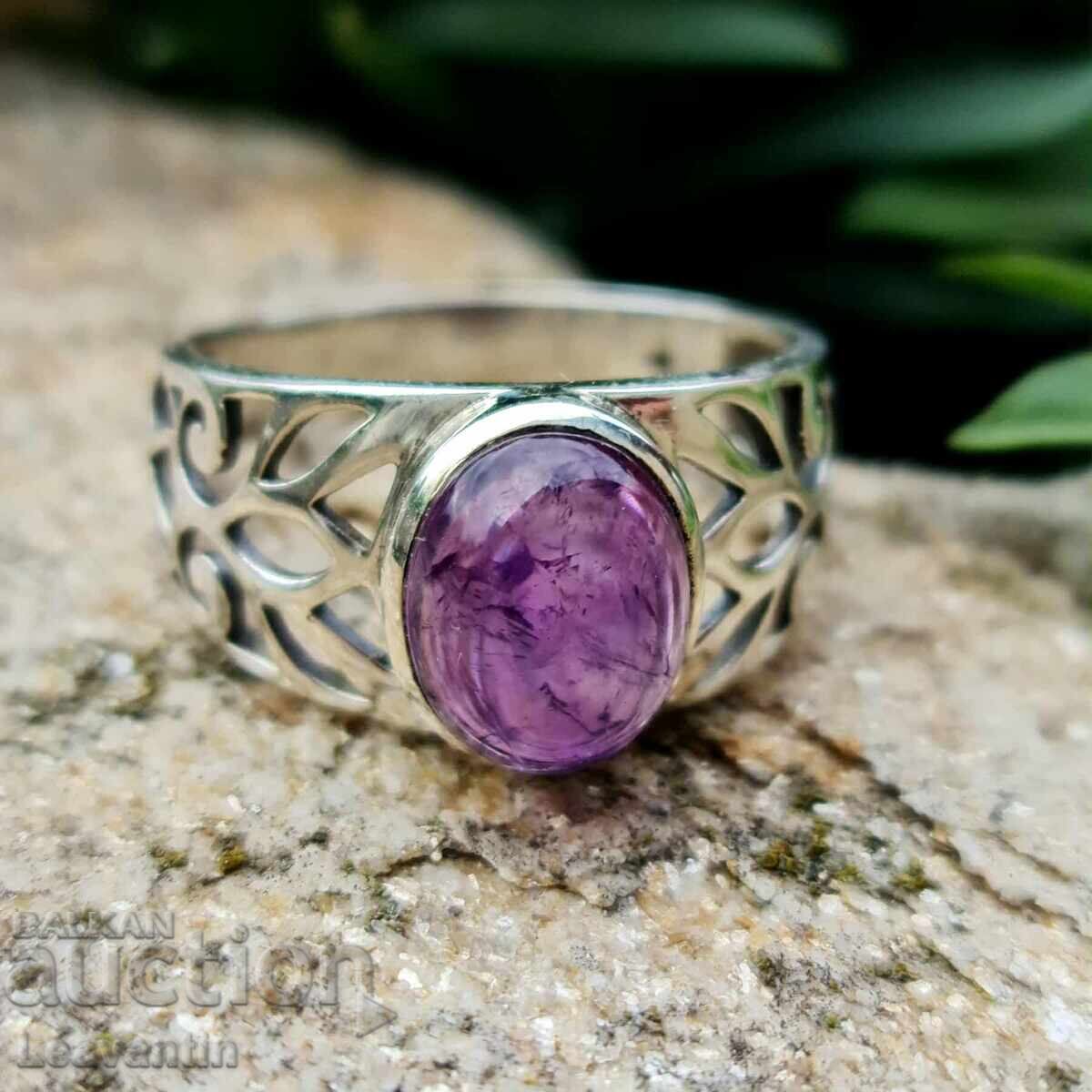 Сребърен пръстен с Аметист - 5