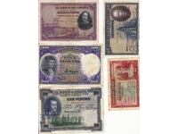 FOR SALE: LOT OF 5 OLD SPANISH BANKNOTES - 10, 25, 50, 100 PESETAS