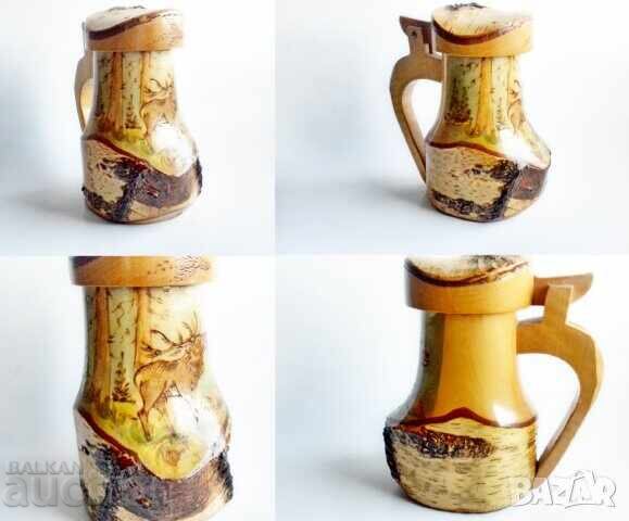 Auction Wooden beer mug with a deer Auction Wooden beer mug with a deer
