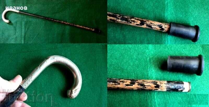 Παλιό μπαστούνι από ξύλο, ασημένια επένδυση, ασήμι/αλπακά, αρχές του 20ου αιώνα. - 5