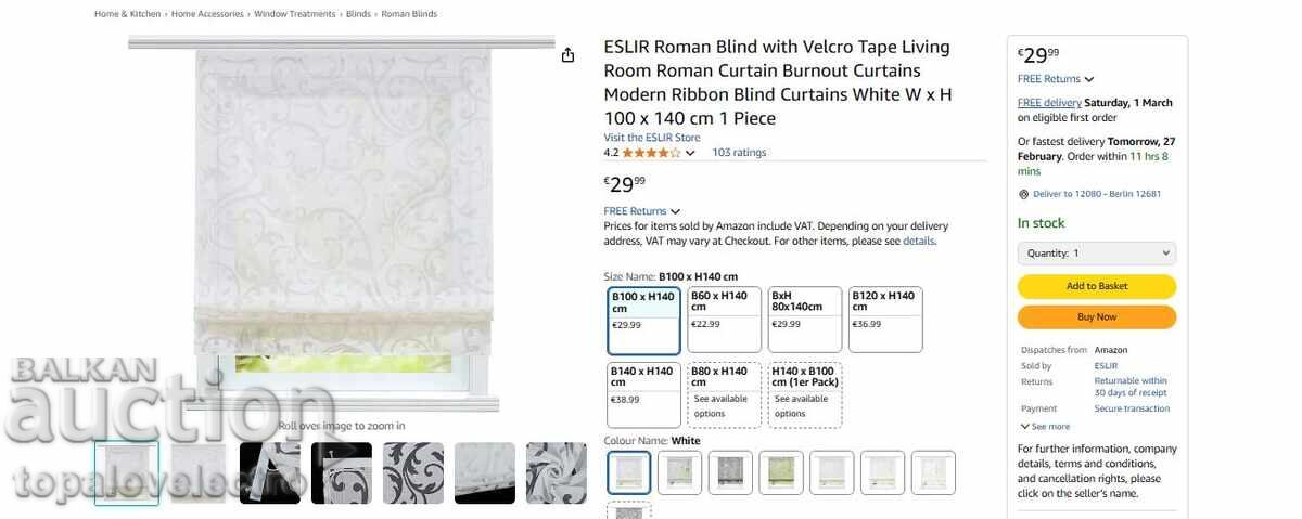 NEW! Roman blind with Velcro tape, 100x140 cm - 6