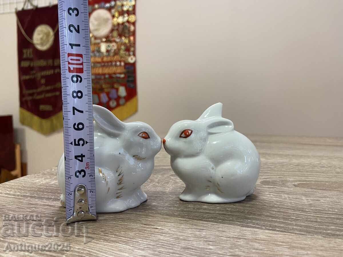 Livrarea Doi iepurași vintage din porțelan, Polonne, URSS / Ucraina