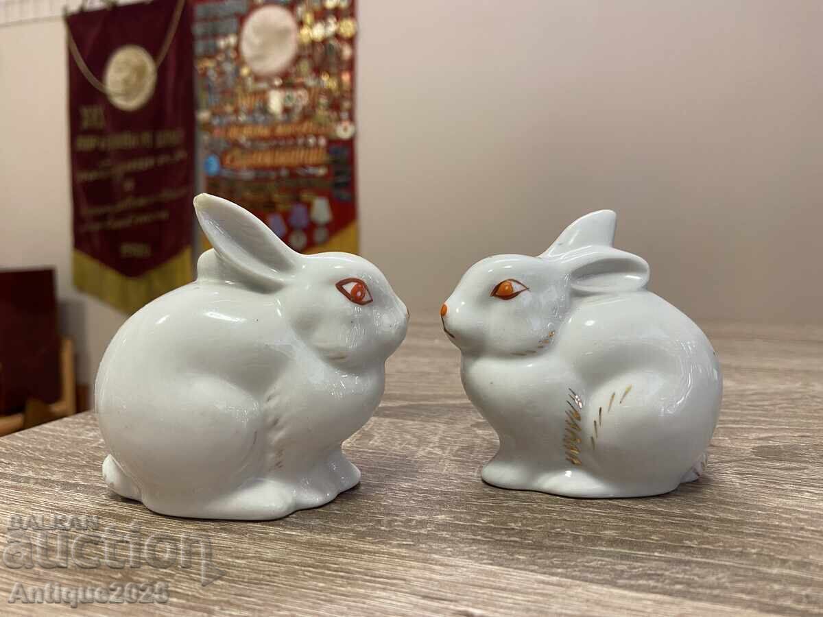 Doi iepurași vintage din porțelan, Polonne, URSS / Ucraina