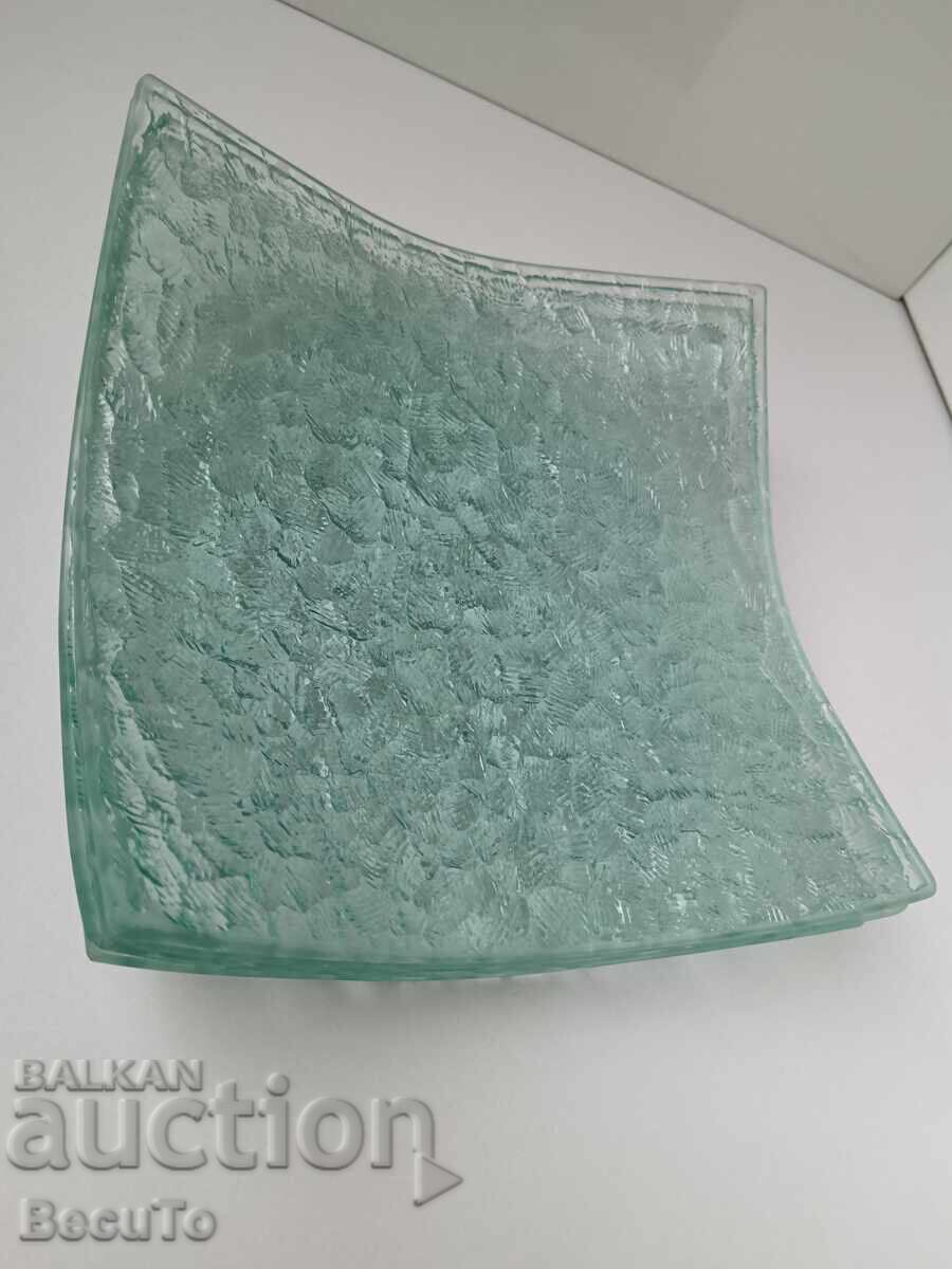 Dessert plates of green-blue glass, square shape with price 50.00 BGN | € 25.56 Dessert plates of green-blue glass, square shape with price 50.00 BGN | € 25.56