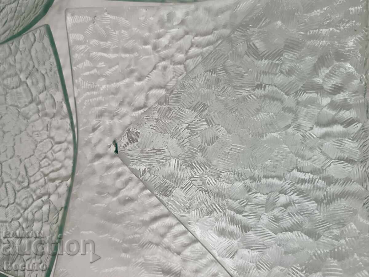 Dessert plates of green-blue glass, square shape - 7 Dessert plates of green-blue glass, square shape - 7