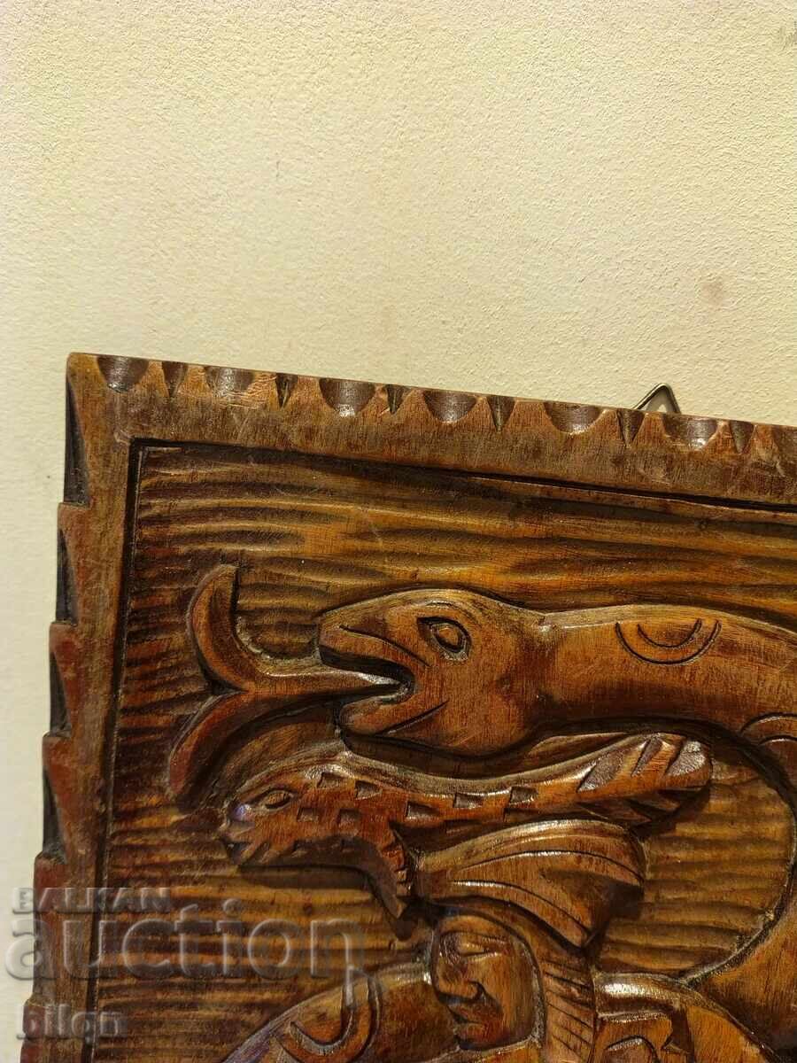 Δημοπρασία Εξαιρετικό Παλιό Πίνακας Ξυλογλυπτικής - Αζτέκοι Και Μάγια