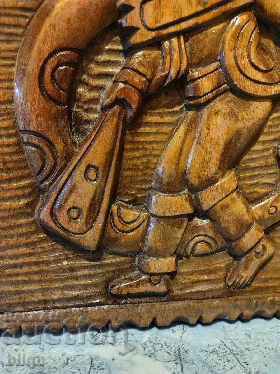 Εξαιρετικό Παλιό Πίνακας Ξυλογλυπτικής - Αζτέκοι Και Μάγια - 5