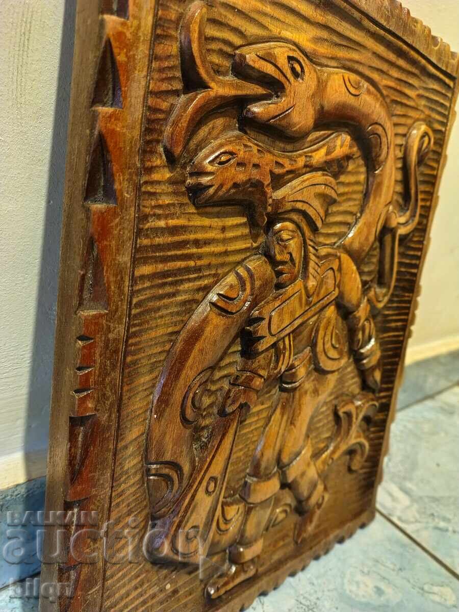 Εξαιρετικό Παλιό Πίνακας Ξυλογλυπτικής - Αζτέκοι Και Μάγια - 6