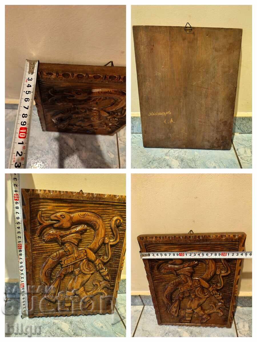 Εξαιρετικό Παλιό Πίνακας Ξυλογλυπτικής - Αζτέκοι Και Μάγια - 7