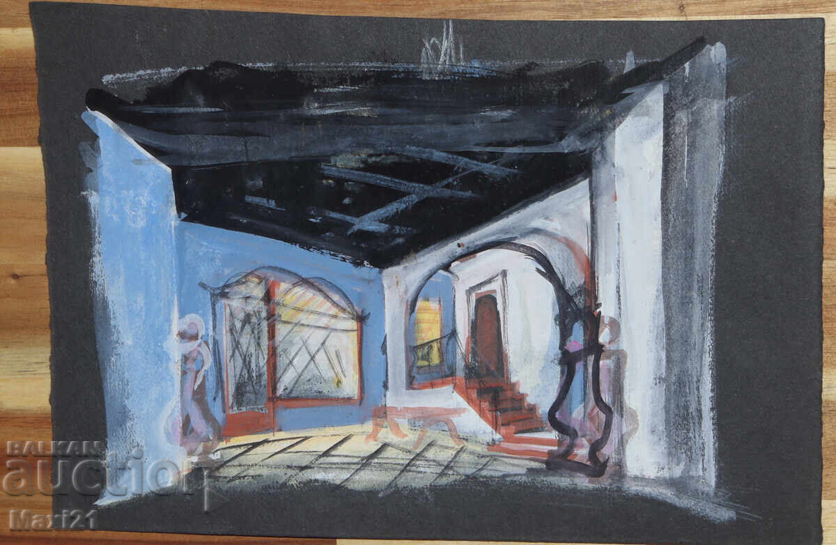 Auction  Gouache painting, scenography, interior