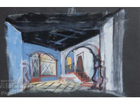 Gouache painting, scenography, interior