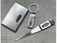 Σετ μεταλλικό μαχαίρι χαρτιού, θήκη καρτών και μπρελόκ