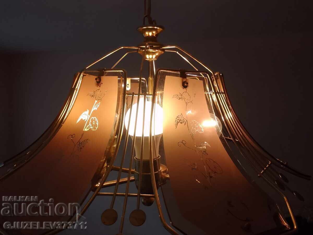 Auction  Vintage chandelier brass glass