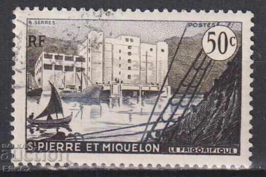 Timbrul poștal timbrat Arhitectura Prisăci 1955 Saint-Pierre și Miquelon Timbrul poștal timbrat Arhitectura Prisăci 1955 Saint-Pierre și Miquelon