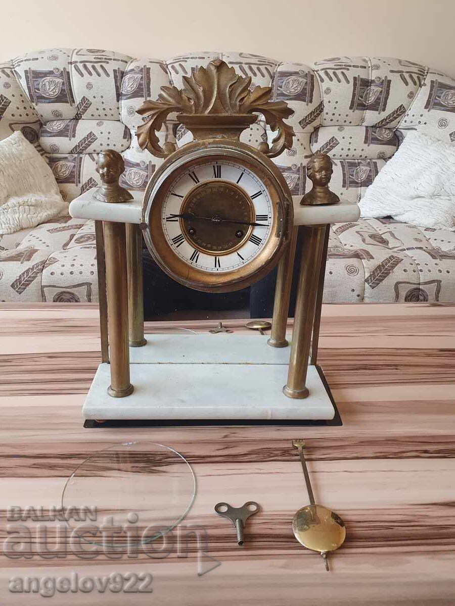 Antique Table Clock with Marble and Bronze, WORKING Antique Table Clock with Marble and Bronze, WORKING