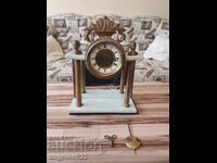 Antique Table Clock with Marble and Bronze, WORKING