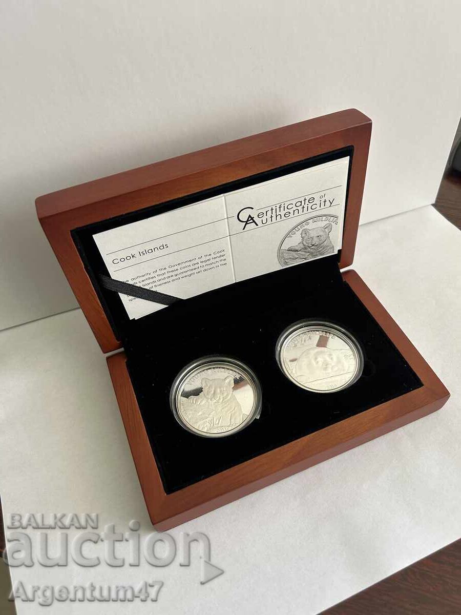 Доставка на СРЕБРО 2X1 OZ 2023 ОСТРОВИ КУК - БЕБЕ ТЮЛЕН И БЕБЕ ТИГЪР