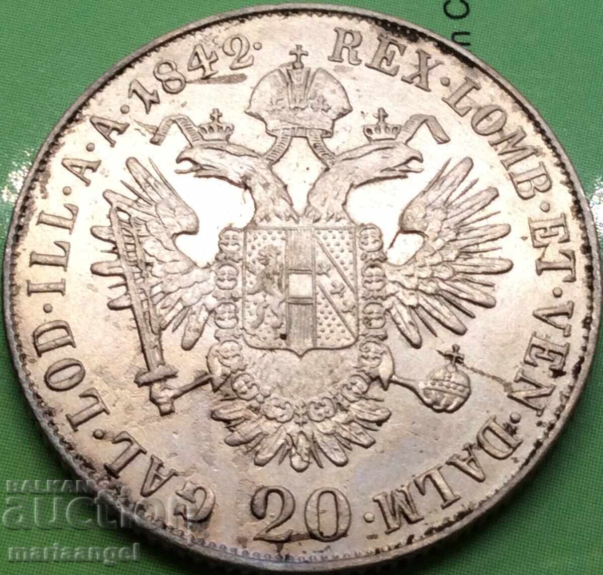 Παράδοση Ουγγαρία 20 κρόιτσερ 1842 Μ - Μιλάνο Φερδινάνδος Α' 6,62γρ