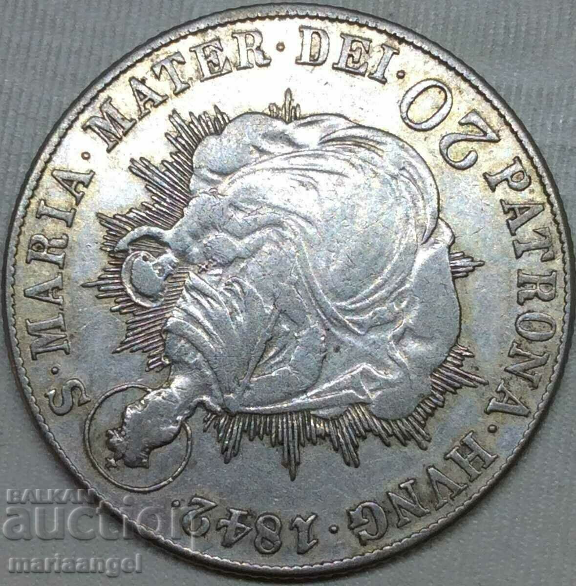 Унгария 20 кройцера 1842 В - Кремниц Фердинанд I  6,59г - 5