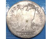 Франция 1792 30 солс крал Луи XVI 9,69г сребро