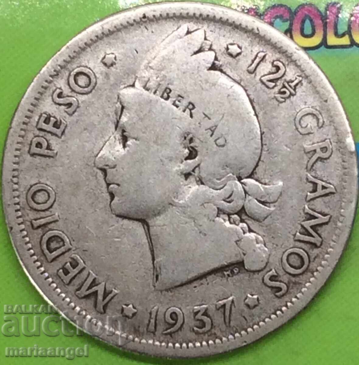 Auction  Medio Peso 1937 Dominican 12.5g silver