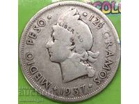 Medio Peso 1937 Dominican 12.5g silver